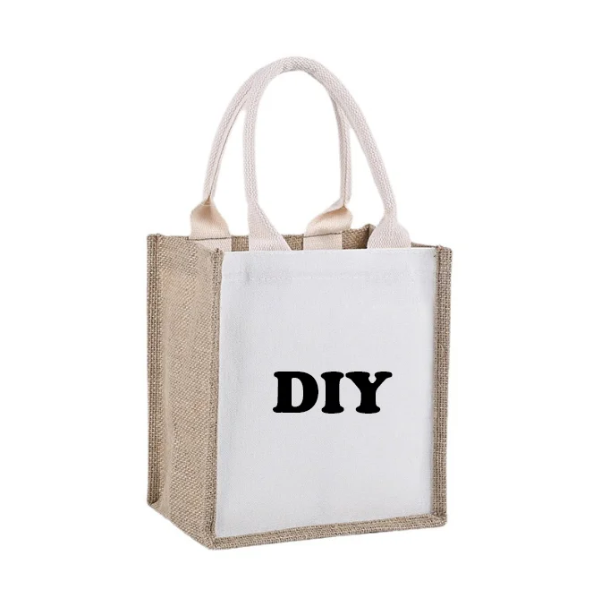 Wholesale custom printed large eco friendly reusable handmade gift carrier gunny fabric sack shopping jute tote burlap beach bag