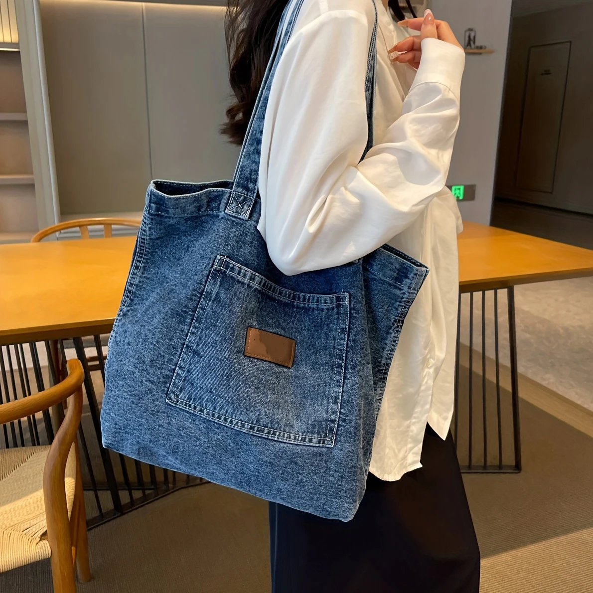 Custom Commuting Large Capacity Fashionable Shopping Jean Shoulder Denim Tote Bag