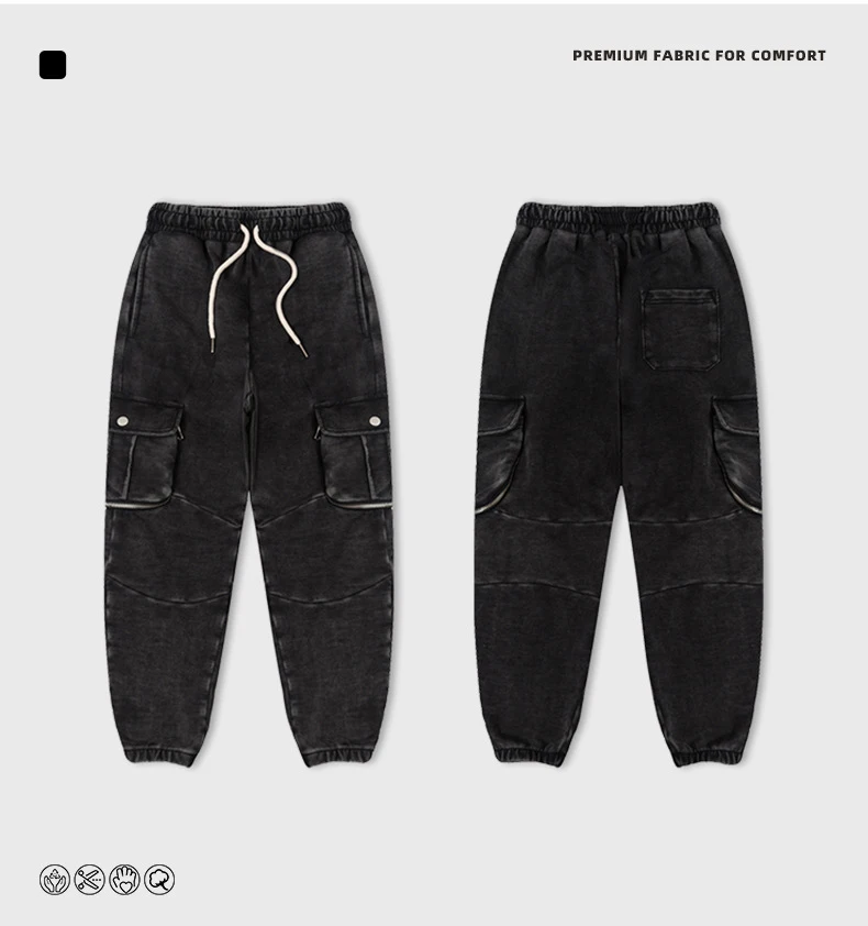 Kids Clothing Sets European and American Brand High Street Black Vintage Washed Short Sleeve Tshirt Trousers Multi Pocket Suits