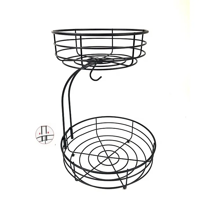 2-уровневый органайзер для столешниц, держатель для овощей, кухонная корзина для хранения фруктов с банановым крючком