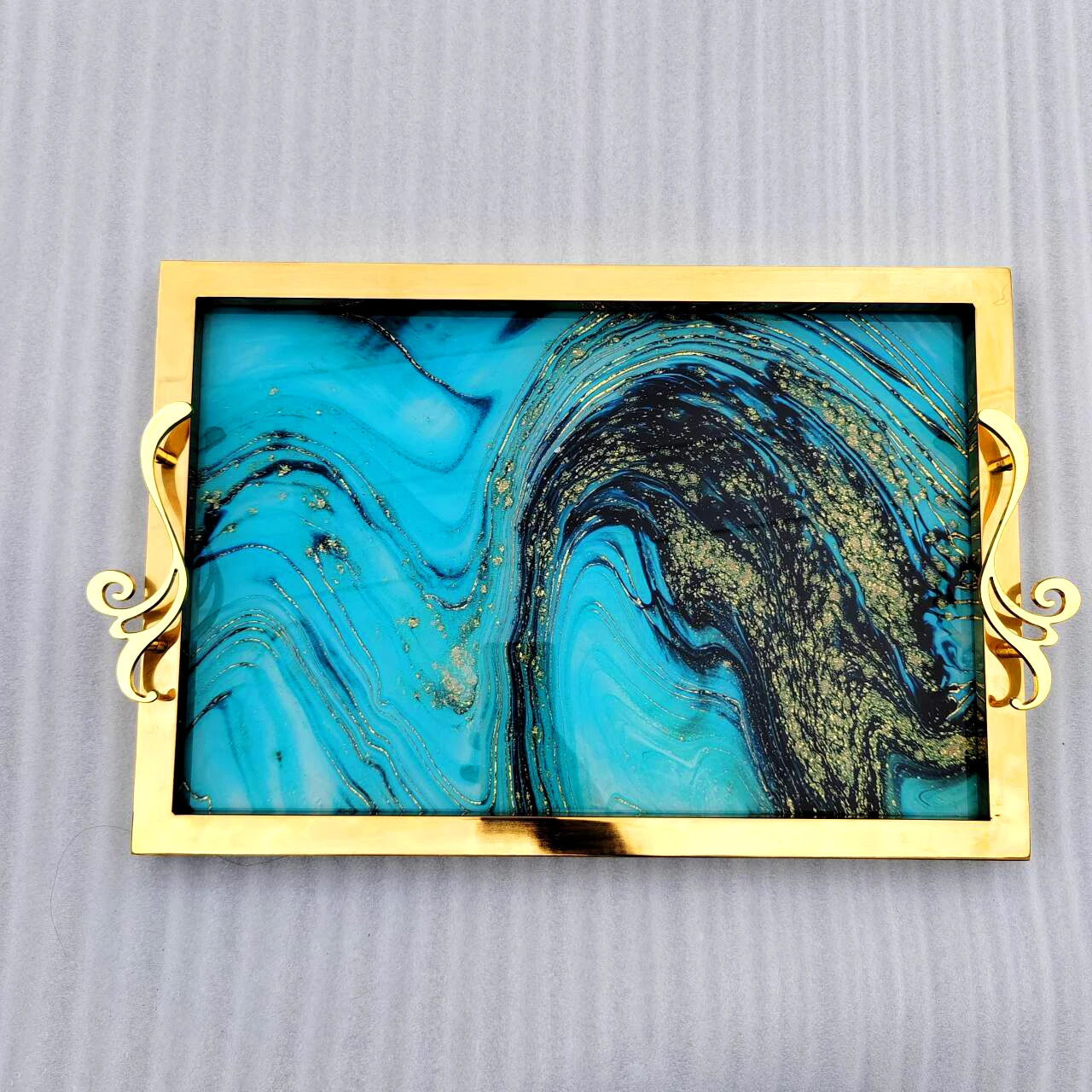 Springlegroup nordic light luxury gold high quality mirror surface tray villa dining room stainless steel metal decoration trays