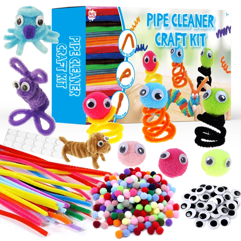 OEM Magic Colorful DIY Wire Chenille Stem Foam Pipe Cleaners Craft Kit With Pom-poms