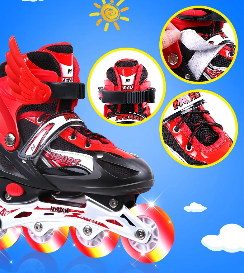 Wholesale Unisex Kids Glitter Flashing Patines 4 Wheels Inline Skate Roller Shoes