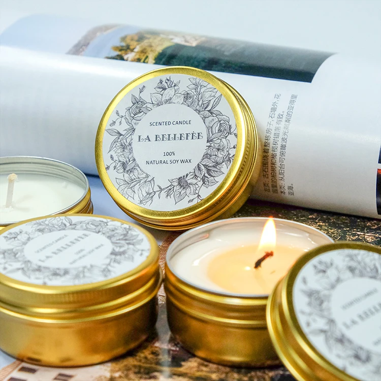 
Custom Private Label Aromatherapy candles Scented Tin Candles Gold Tin 40g soy wax scented candle 