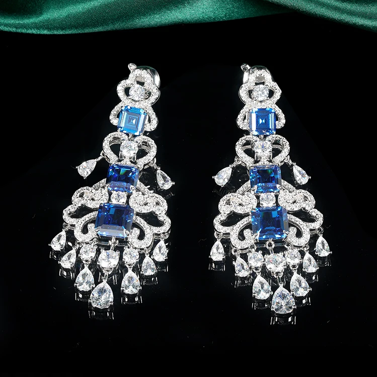 Fashion 925 sterling silver party necklace and earrings jewelry set full cubic zirconia jewelry set