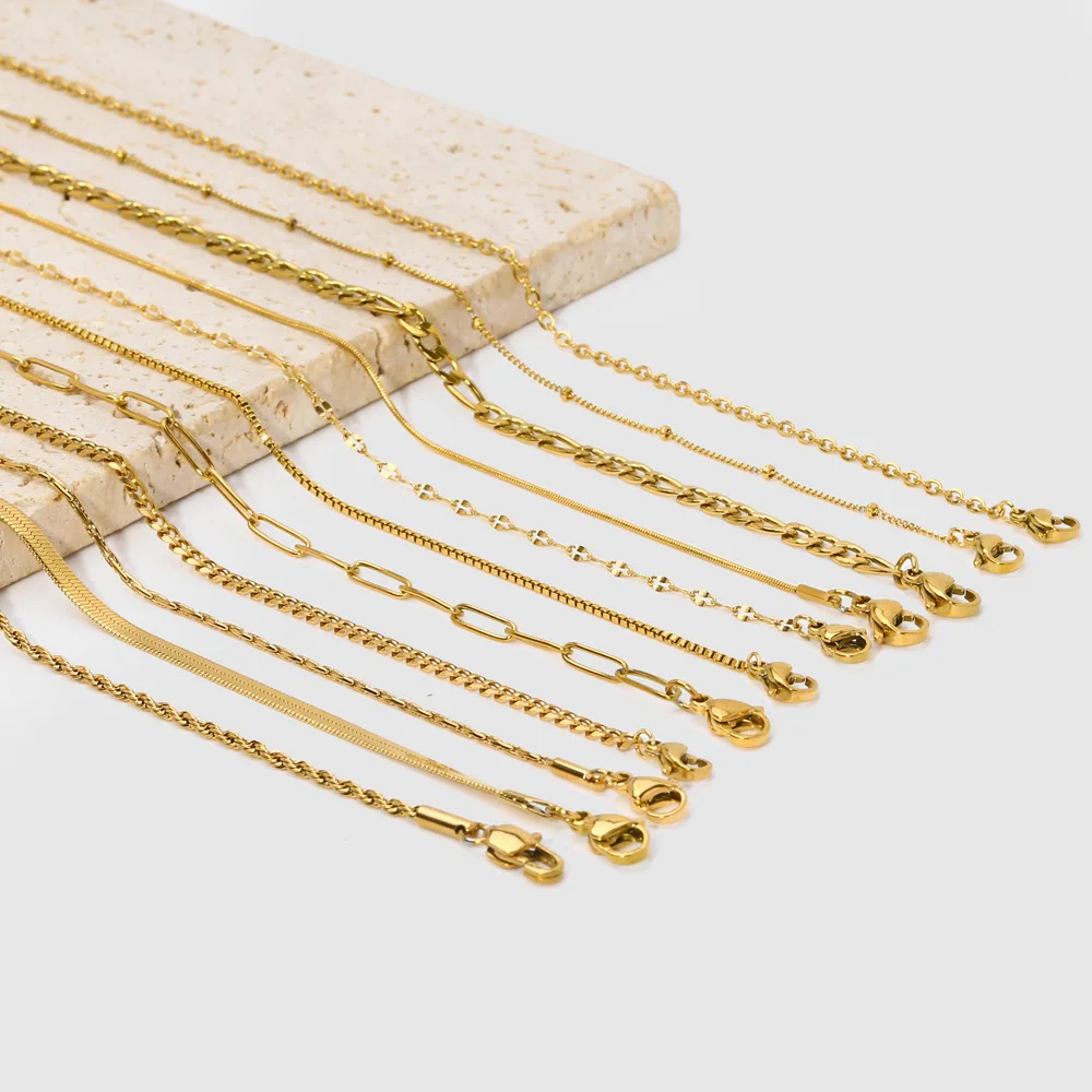 Silver 18k Gold Plated Stainless Steel Twist Cuban Curb Lip Ball Box Rope Snake Figaro Oval link Rolo Chain Necklace