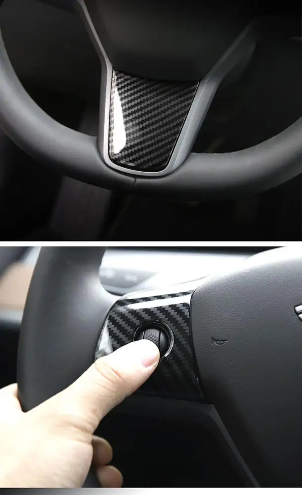 ABS Panels set Sticker For Tesla Model 3 Wheel Steering Panel Cover Trims Carbon Fiber pattern