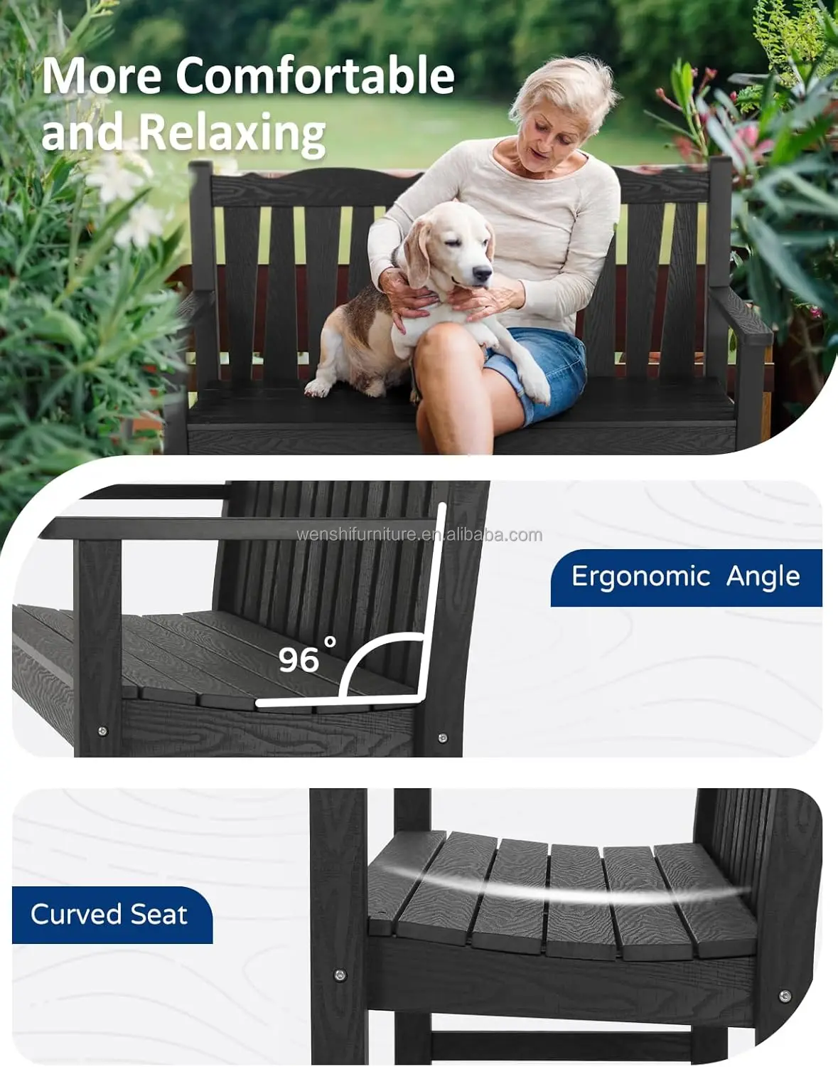 Outdoor Bench Weatherproof, 2-Person Garden Benches for Outdoors, All Weather HIPS Patio Bench Holds up to 800lbs