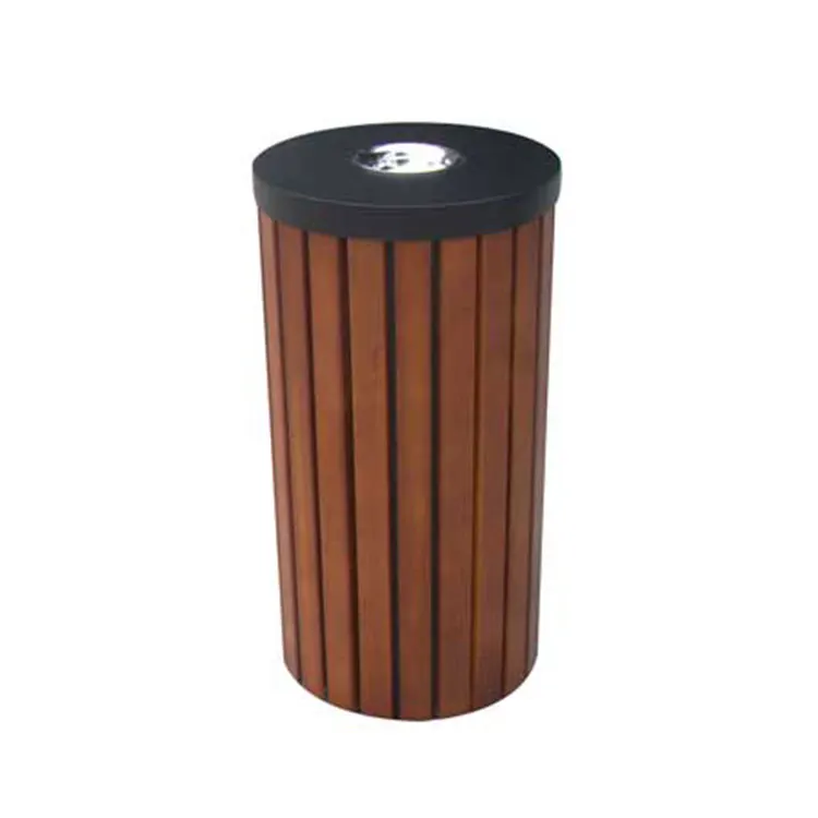 outside garden park wood trash container garbage can outdoor patio recycling dustbin mall public commercial waste rubbish bin