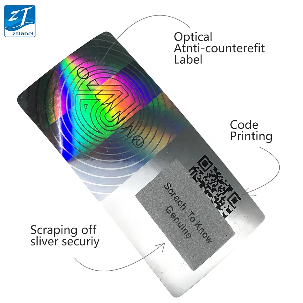 custom printing vinyl waterproof holographic die cut logo laser hologram security qr code sticker labels serial number