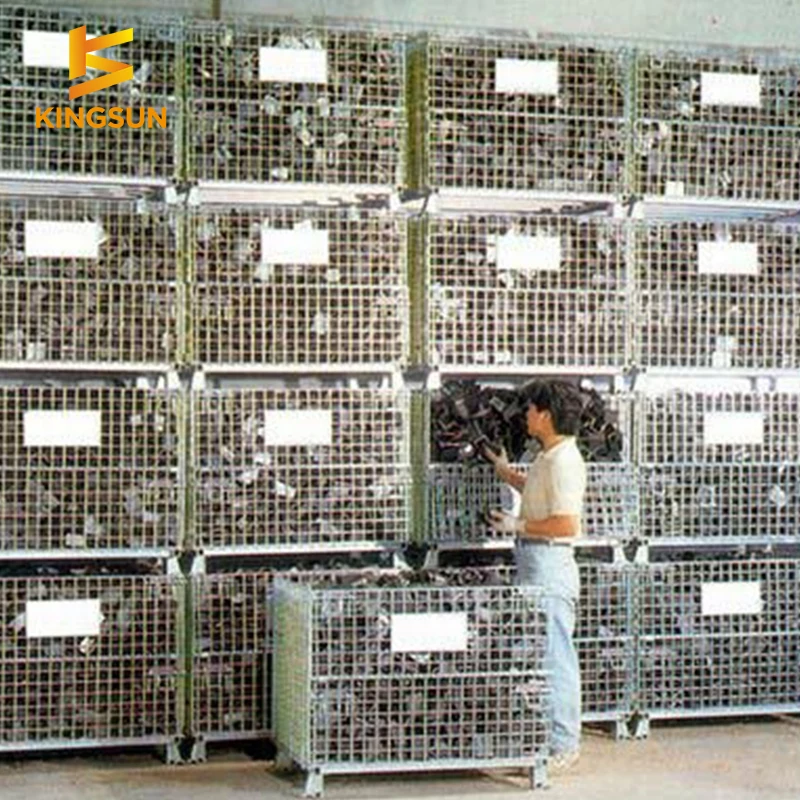 Save space storage equipment industrial cages pet preform storage folding metal mesh wire container stackable cage