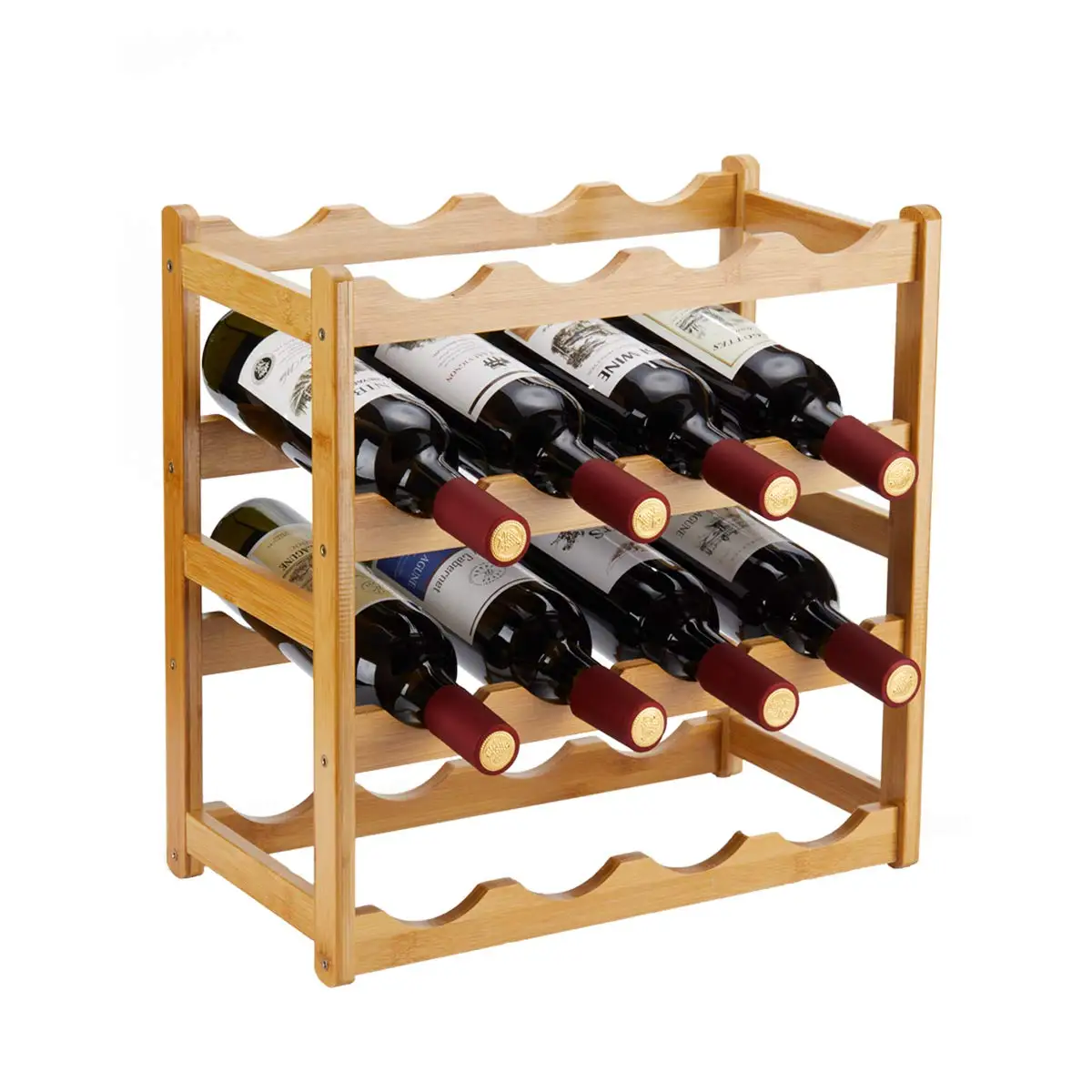 Bamboo Wine Rack Countertop Wine Storage Cabinet 4 Tier 16 Bottle Shelf Wooden Wine Holder Freestanding Floor Display Shelves