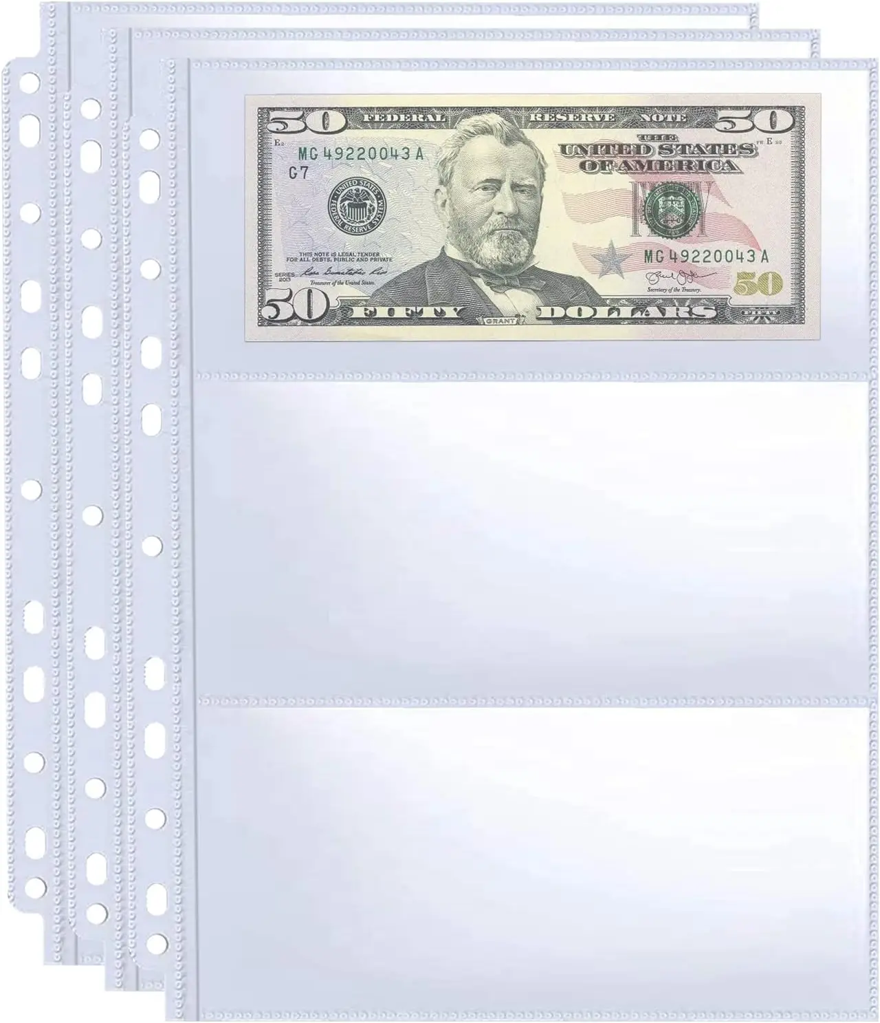 11 Hole Currency Sleeves Cash Collecting Album Refill Page Double Side 3 Pockets Currency Sheets for Collecting Dollar Bills