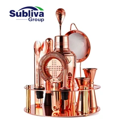 12 Piece Copper Plated Cocktail Set With Round Stand