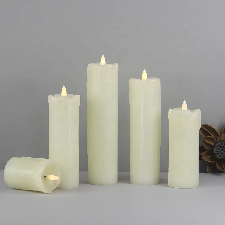 Home Decoration Small Set Of 6  Pillar Ivory Paraffin Wax Flameless Art Candle Products  Led Candles