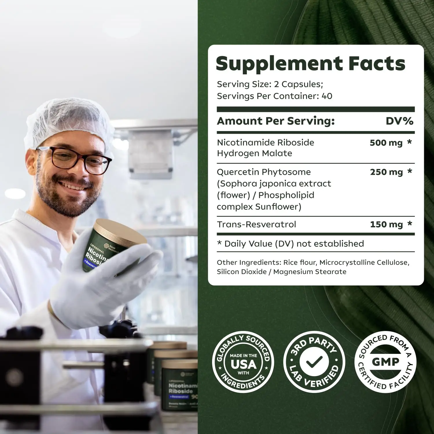 OEM Private Label Liposomal Nicotinamide Riboside, Resveratrol, Quercetin - High Purity NAD Supplement Nicotinamide capsules