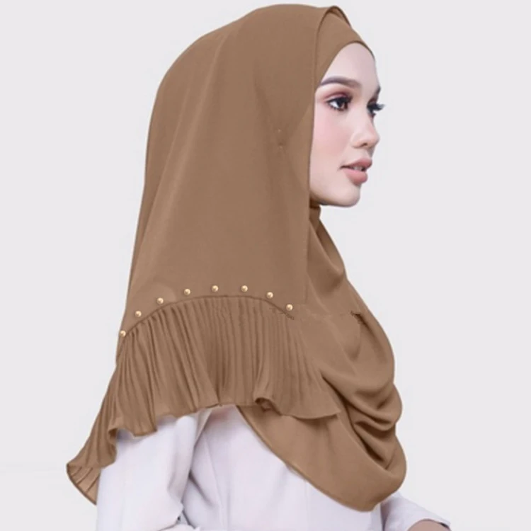 MXCHAN SJH2123 latest design classic beaded pleated hijabs muslim scarf hijab chiffon