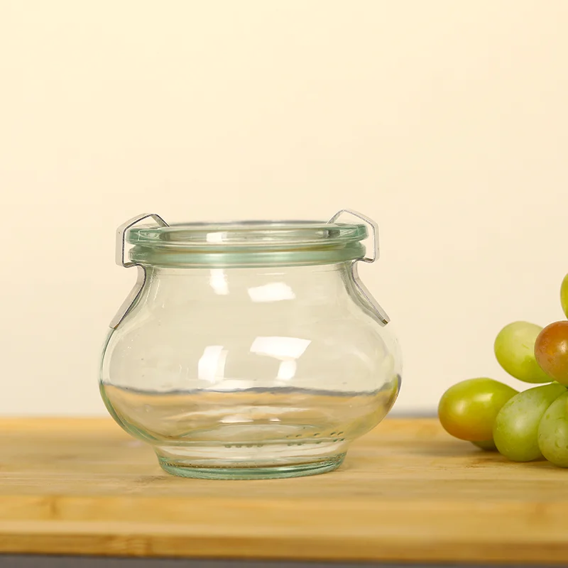 Economy Wholesale 200 ml Wide Mouth Food Storage Round Glass Jar Clip Top Jam Honey Sauce Glass Jar Hot Sale Fancy Jam Sugar Jar