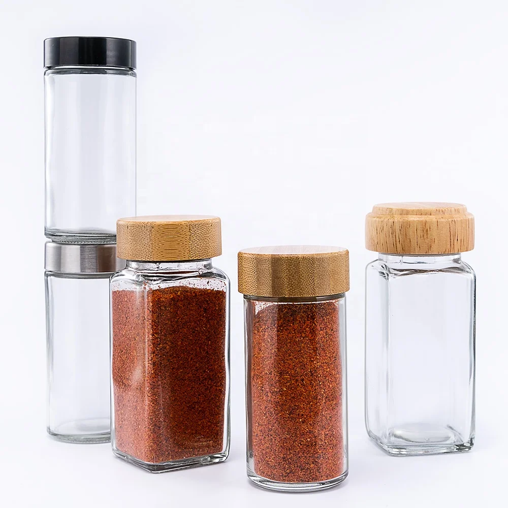 Royaltop 90ml 120ml Round Square Glass Spice Packaging Bottle Salt and Pepper container Spice Glass Shaker set with Bamboo Lid