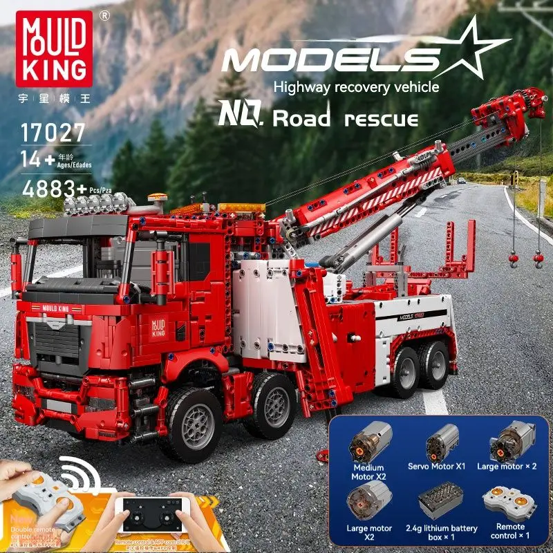 Hot Selling Mould King 17028 Road Rescue App Rc Remote Control Technic Engineering Construction Vehicles Building Blocks
