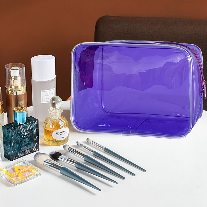 Custom Logo and Color Cosmetic Bag Large Capacity Waterproof Travel Bag with Zipper Easy Carrying PVC Makeup Bag