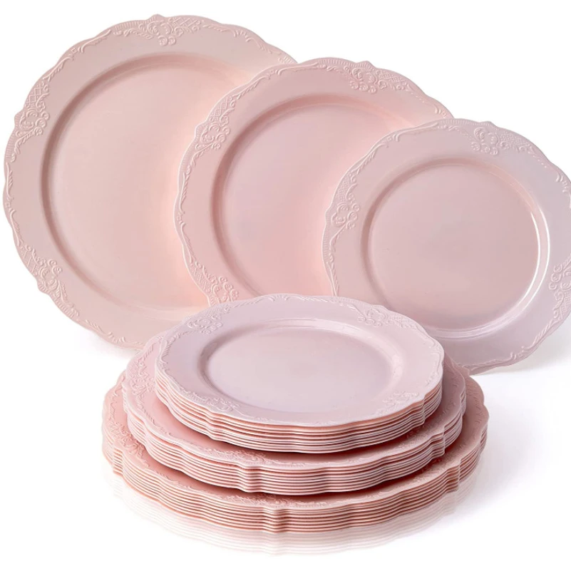 7.5 inch 10.25 inch disposable plate color hard plastic disc lace plate European-style plastic dinner plate set