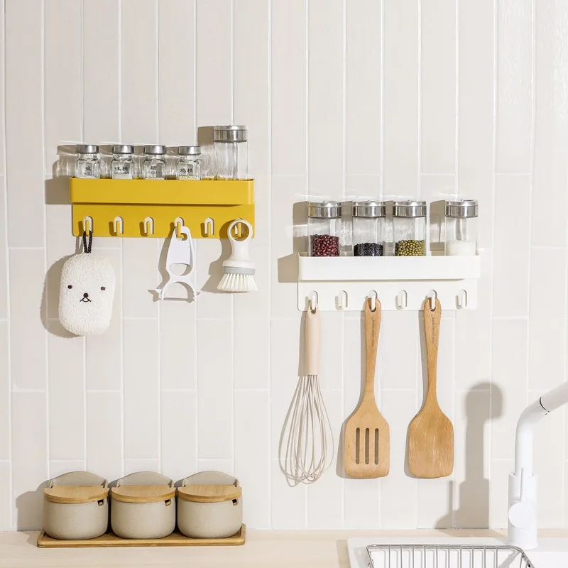 Bathroom Accessories Wall Hole-free Porch 6 Hook Plastic Storage Organizer Rack Kitchen Storage Rack
