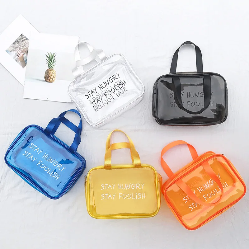 Custom Waterproof Clear Make Up Bags Transparent Travel Toiletry Bag Washable Pvc Zipper Cosmetic Bag