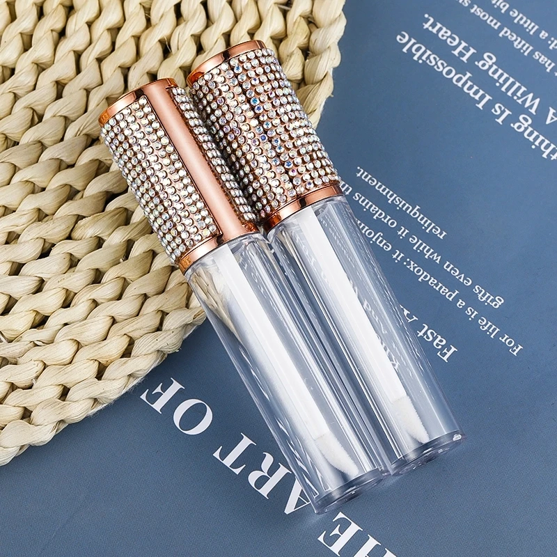 Wholesale custom printed empty packaging 4.5ml cosmetic bling glitter rhinestone lip gloss wand tube containers