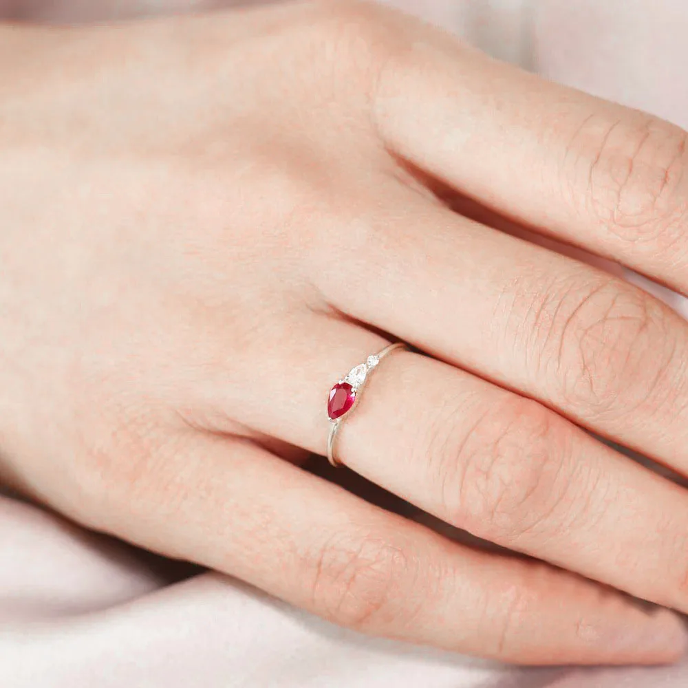 JCA 14K Gold Plated Pear Shape Ruby With Pear Shape Diamond Zircon 925 Sterling Silver Wedding Engagement Women  Jewelry Rings