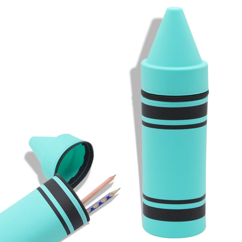 Wholesale Customize Pencil Case Pen Pouch Silica Gel Pen Shape Portable Waterproof With Zipper Stationery Bag