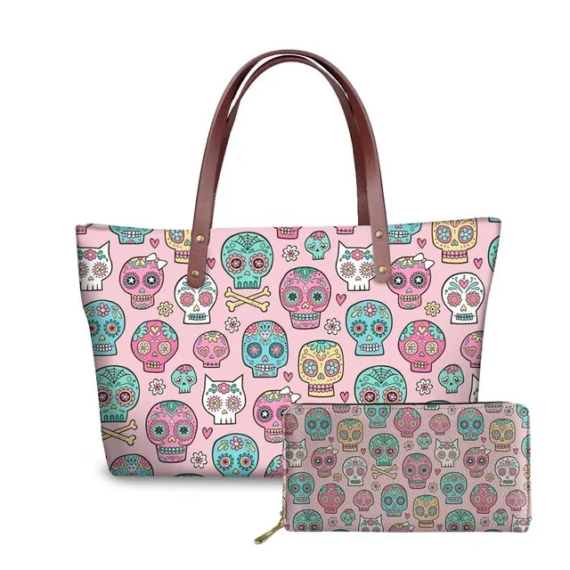 Fashion Beautiful Gothic Sugar Skull Printed Shoulder Bag Women Luxury Handbags and Purses Set Women Bags