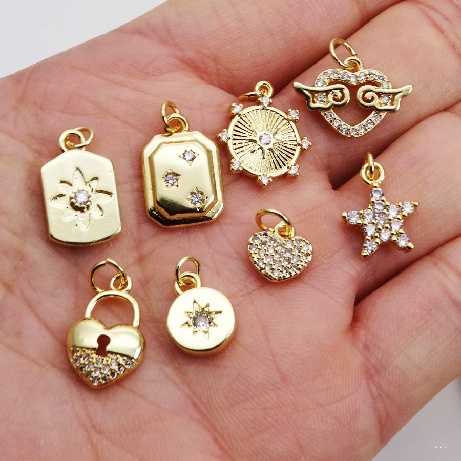  Custom Jewelry Star Sign Starfish Key Lock Heart Brass Stainless Steel Cubic Zirconia Locket Sun Moon Charm Necklace