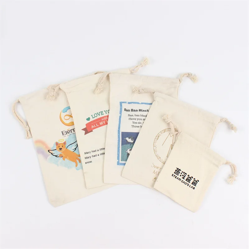 Customized packing cotton linen drawstring bag for colorful cotton string