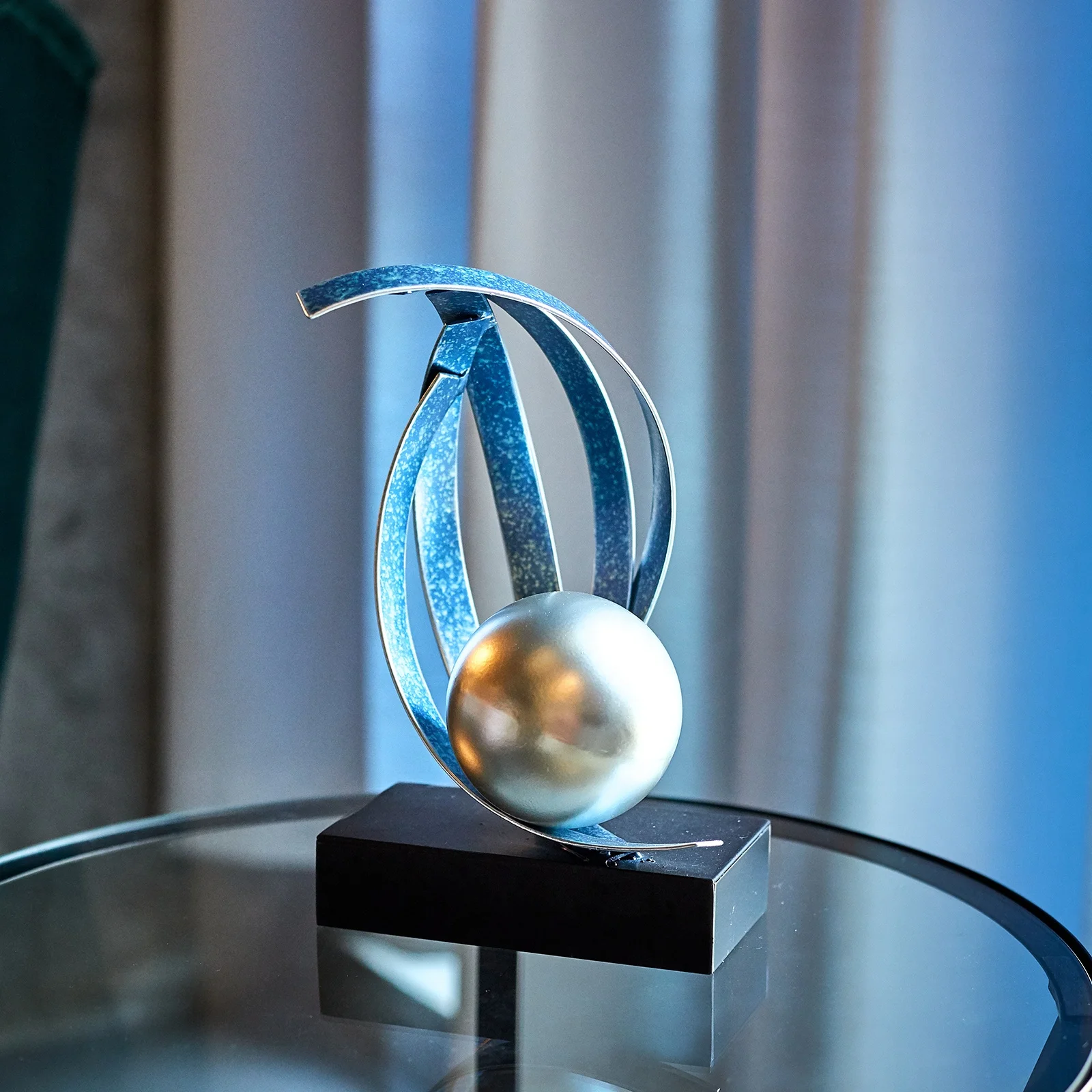 Desktop Decor Metal Blue Abstract Lines And Beads Modern Art For Home Decoration