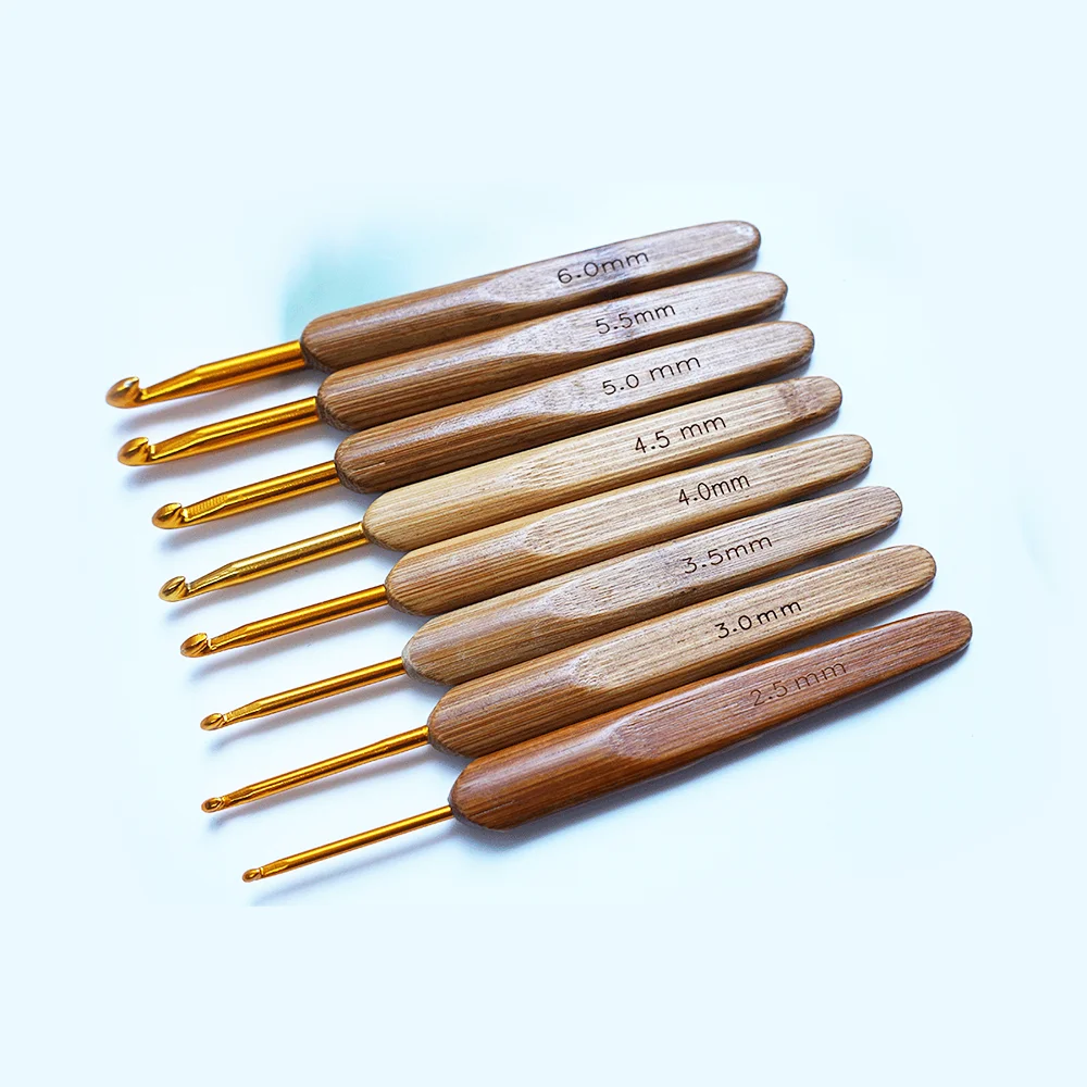 Углеродистый цвет 8 размеров бамбуковая ручка поддержка OEM набор вязания крючком алюминиевые крючком продукты