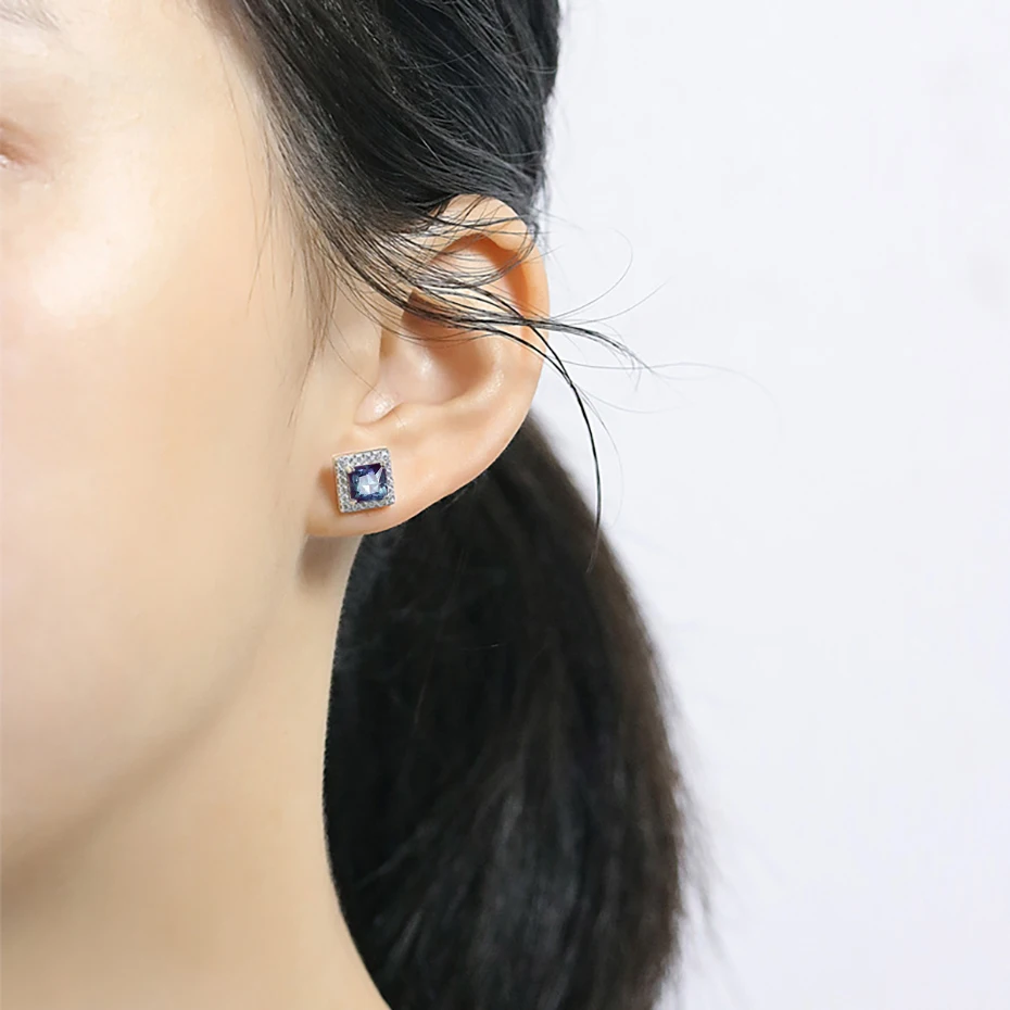 
585 rose gold lab grow Alexandrite Gemstone Stud Earrings for Women Solid 925 Sterling Silver color change Topaz Amethyst 