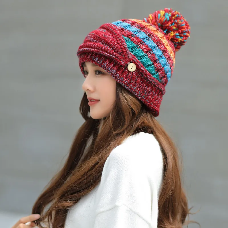 High Quality Colorful Winter Knitted Hat and Scarf Set for Women