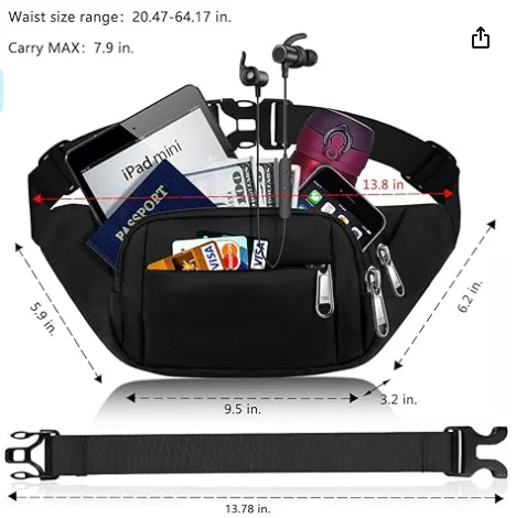 Belt bag Fanny pack YKK Zipper Cross Body for Women Men Crossbody Bags Waist Bag with Adjustable Strap Black Fashion Waist Pack