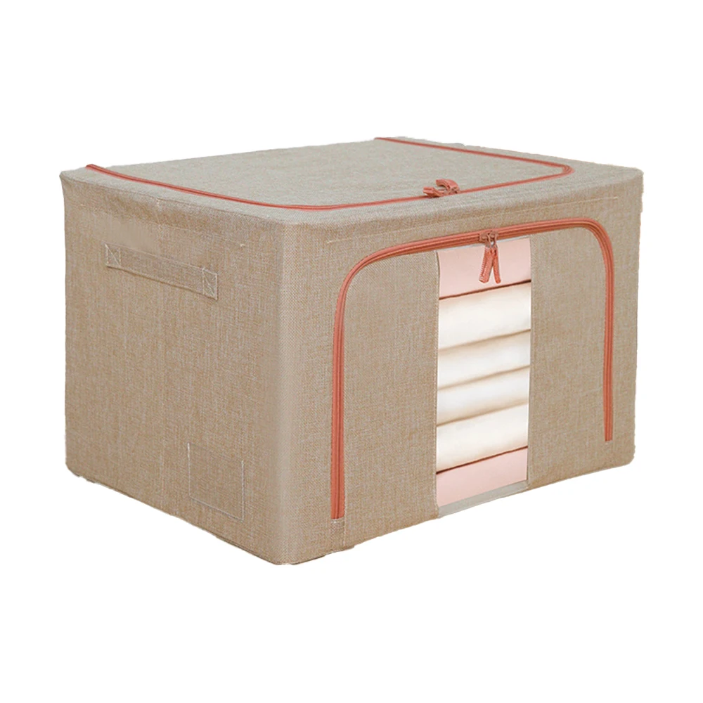 Oxford Quilt Blanket Storage Box Foldable Storage Bag Large,Zipper Clothes Organizer Storage Box with Steel Frame/
