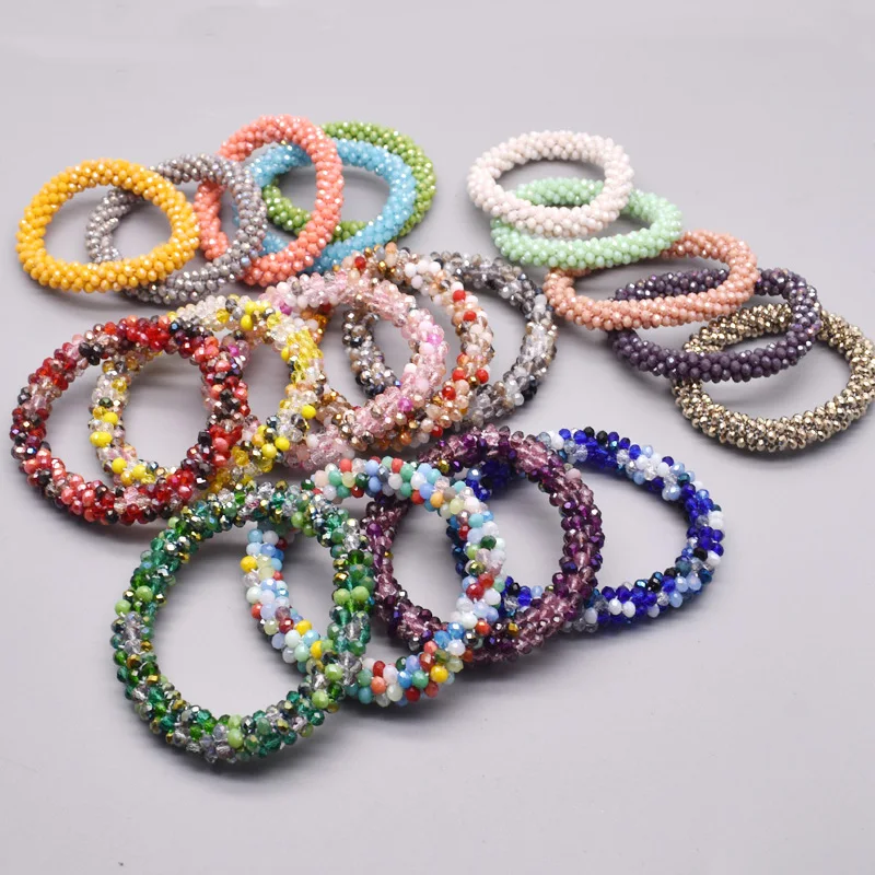 Glass Beads Hair Tie Elastic Hair Rope Simple Scrunchies Ponytail Headdress For Women Bracelet Hair Accessories