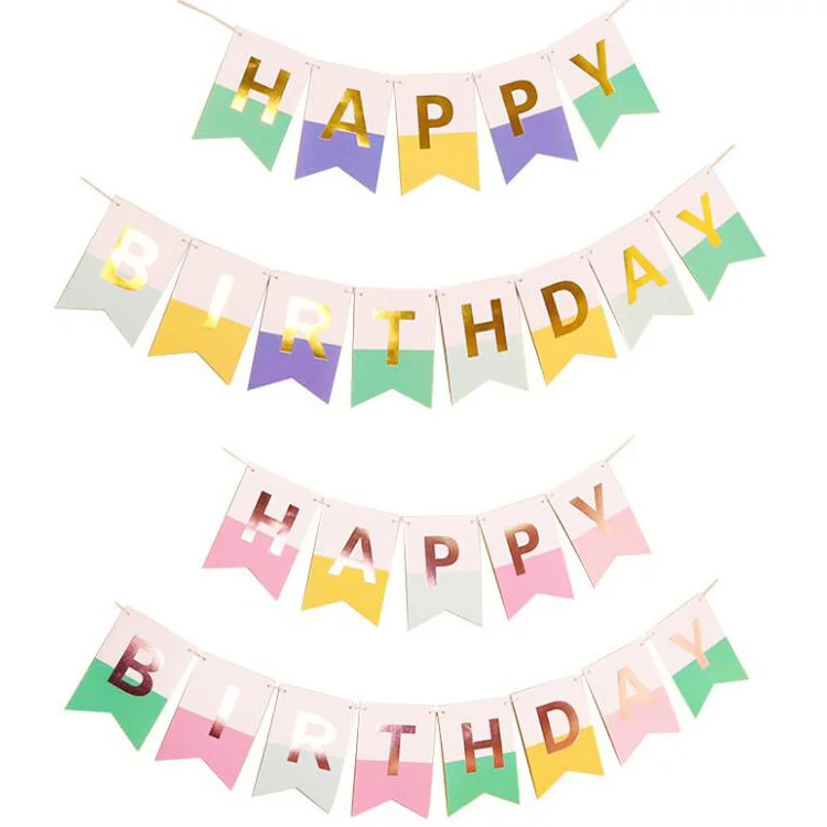 Индивидуальный дизайн, товары для вечеринок, набор флагов с блестками, цифровая печать, фольгированная бумага, баннер на день рождения для украшения фона