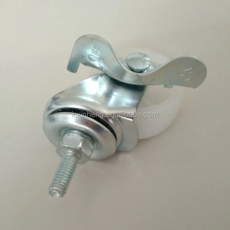 White PP Flat Bottom Movable Screw Side Brake Swivel Caster Furniture Silent Ball Trolley Wheel