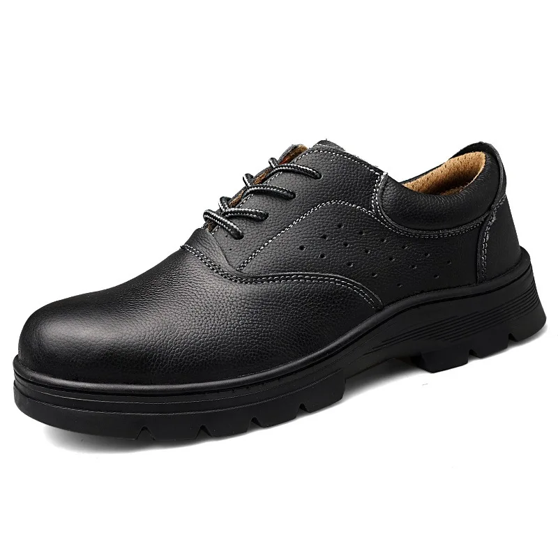 Functional Shoes Black Leather Oil Resistant Anti Slip Steel Toe Puncture Proof Industrial Safety Shoes