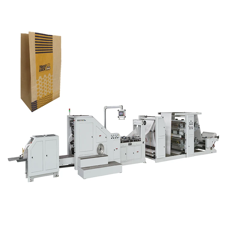 Automatic Shopping Paper Bag Making Machine With Flexo Printing for Square Bottom Paper Bags with Die Cut Handles
