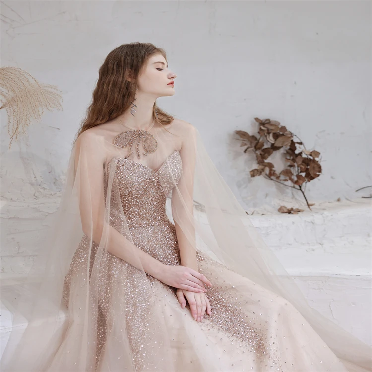 Heavy Beaded Crystal  Evening Dress with Wrap