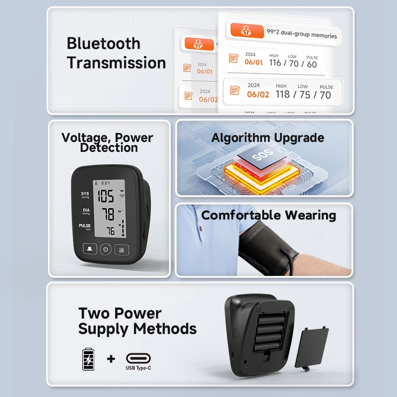 Yonker LCD Screen sphygmomanometer type c power supply electronic bp monitor blood pressure machine tensiometro digital de brazo