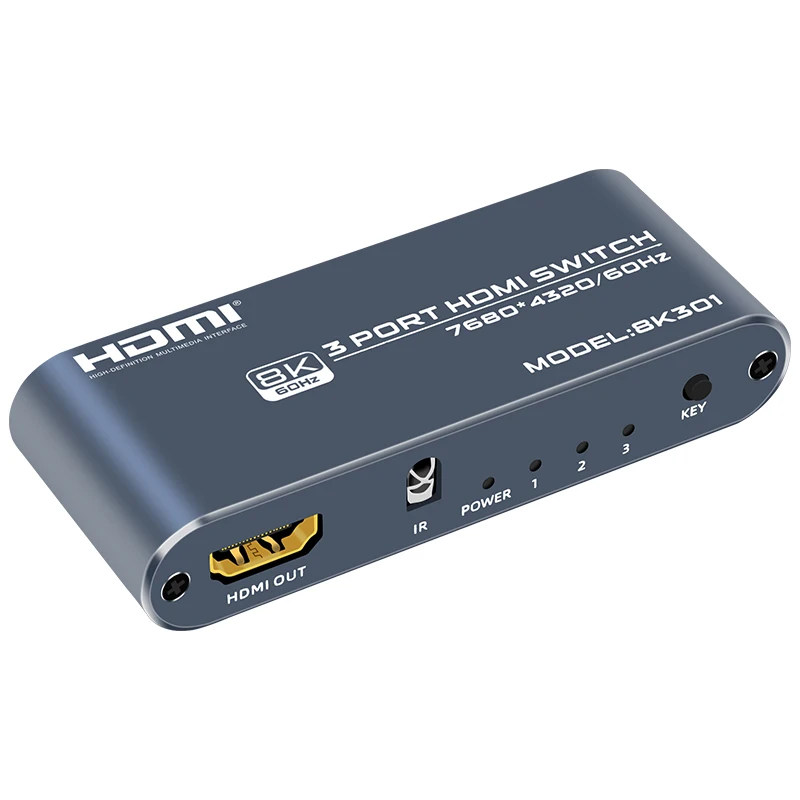 FJ-8K301 Fjgear Exquisite Craftsmanship Support Remote Control 3 In And 1 Out 7680*4320/60Hz 3 Port Switch Hdmi 8K Usb Switch