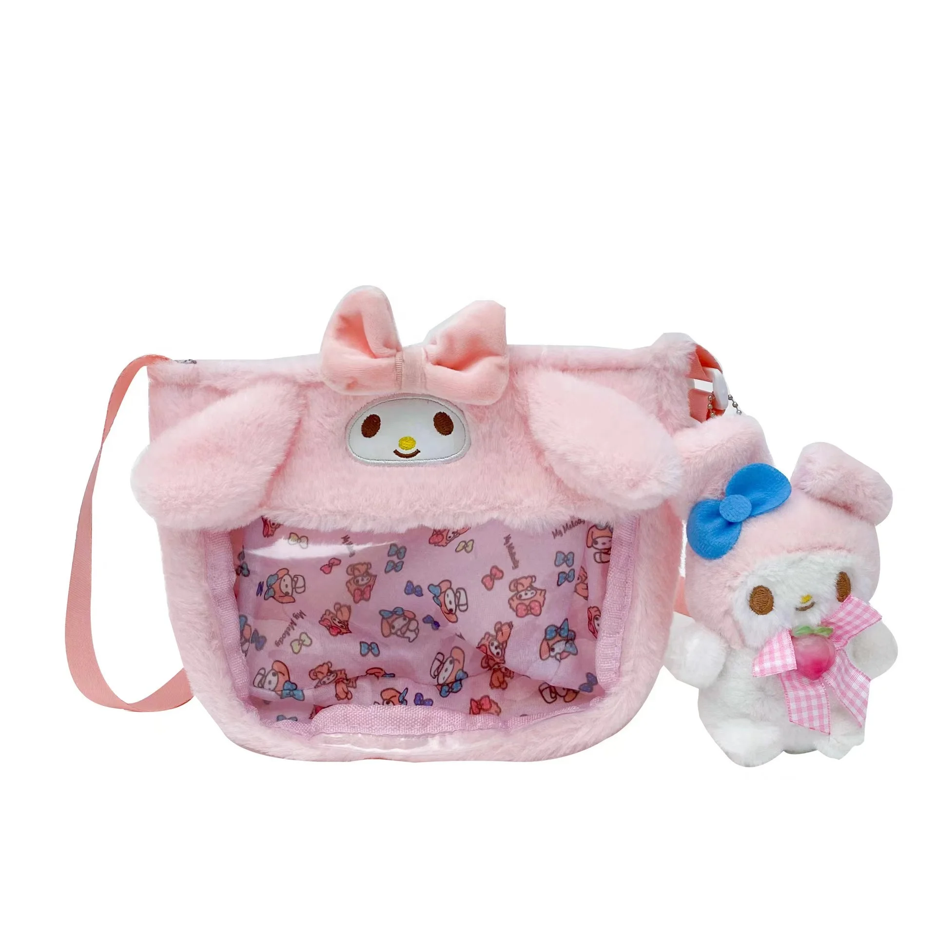 Kawaii Anime Handbag Super Soft Plush Kitty Cross Kuromi Cinnamoroll Crossbody Stuffed Shoulder Bag
