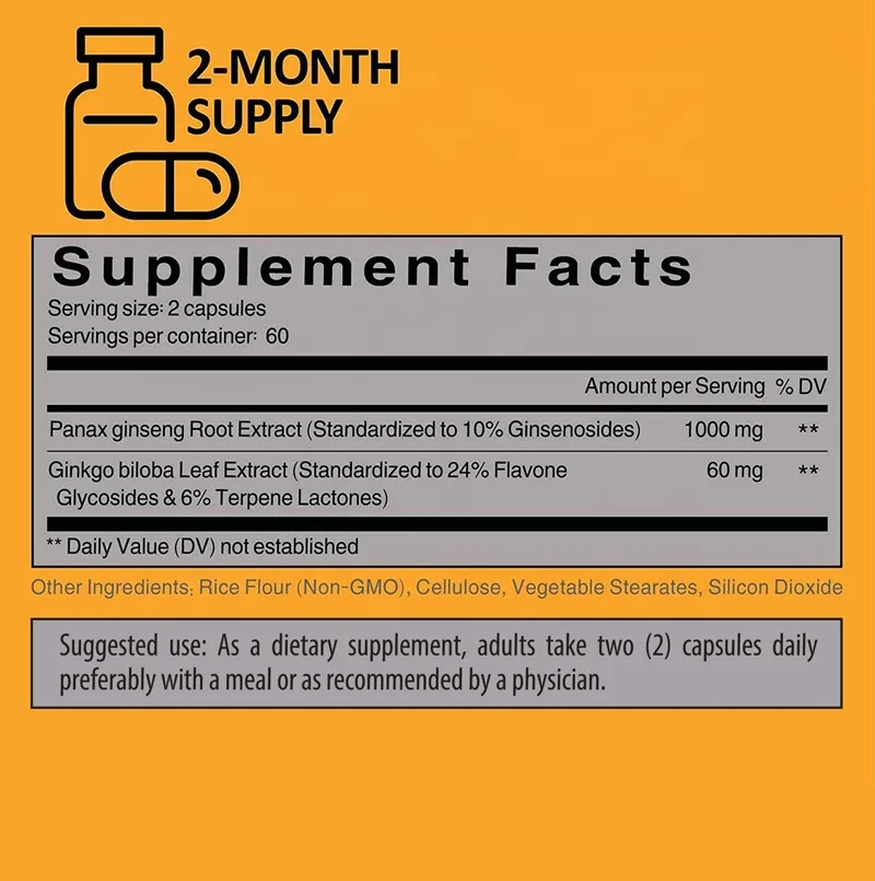 Private label High Quantity Authentic Chinese red panax ginseng Root extract Capsule Energy and Focus Pills for Men and Women